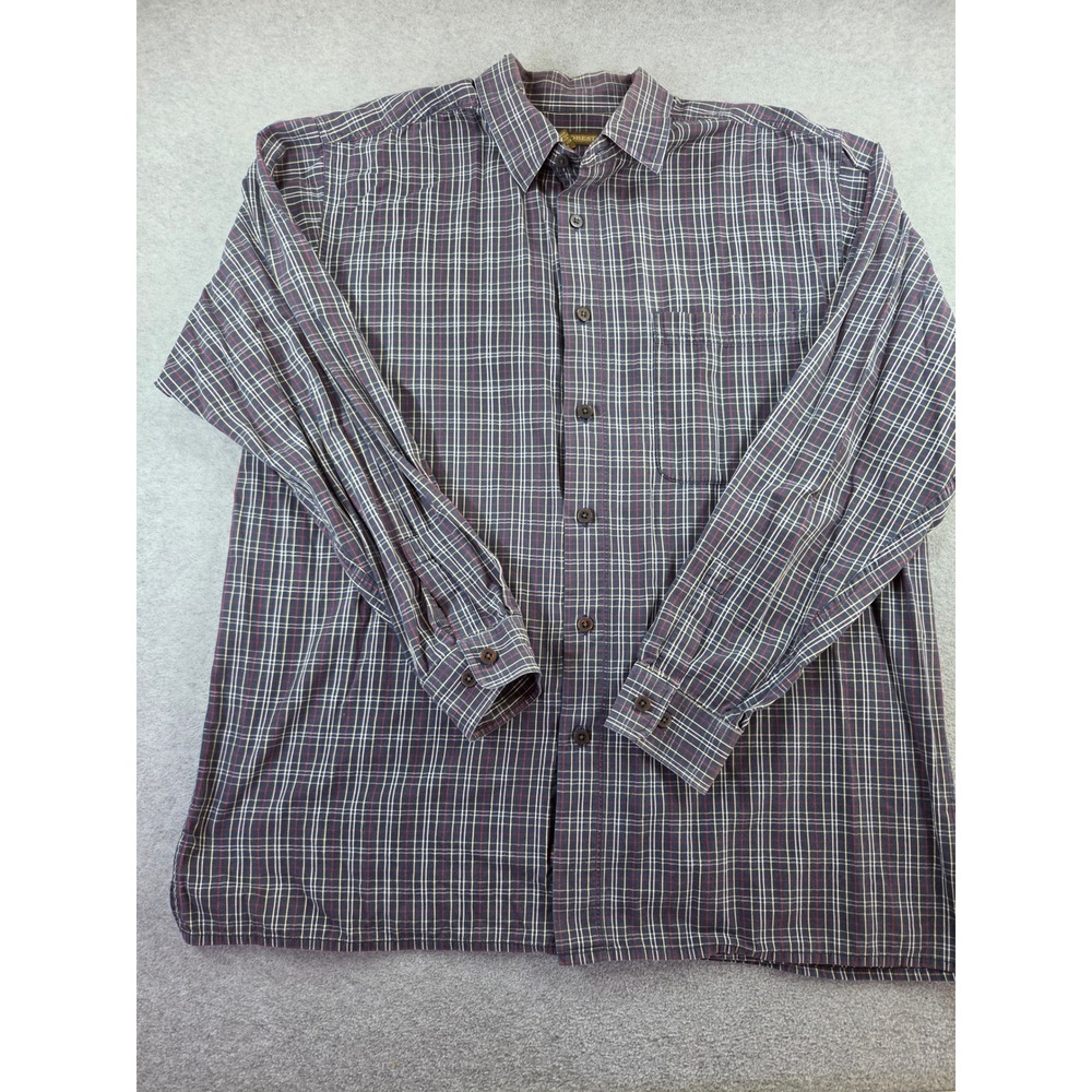 Rainforest Men's Navy Blue Yellow Plaid Cotton Long Sleeve Button Down Shirt EUC